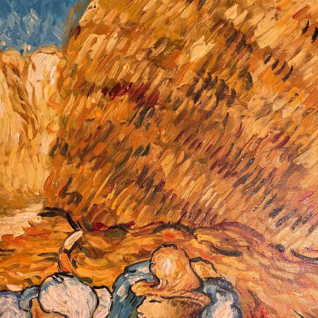 手書き油絵 ゴッホ 昼 仕事の間の休憩 額付 絵画 インテリア 油彩画