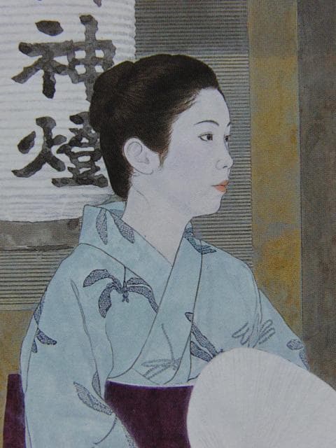 堀泰明、【祭囃子】、希少な額装用画集より、新品額装付、状態良好