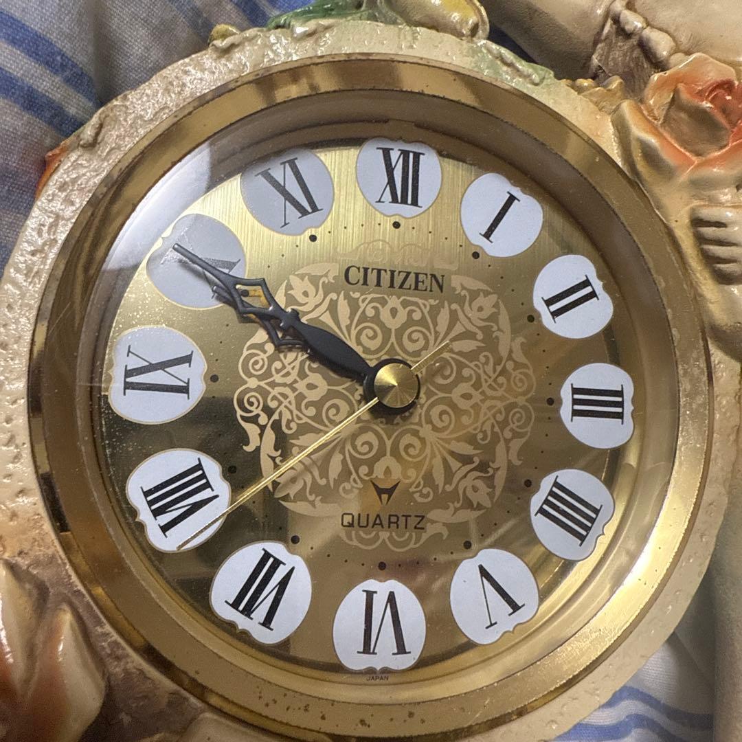 CITIZEN ゴールド 置時計 女性像 バラ