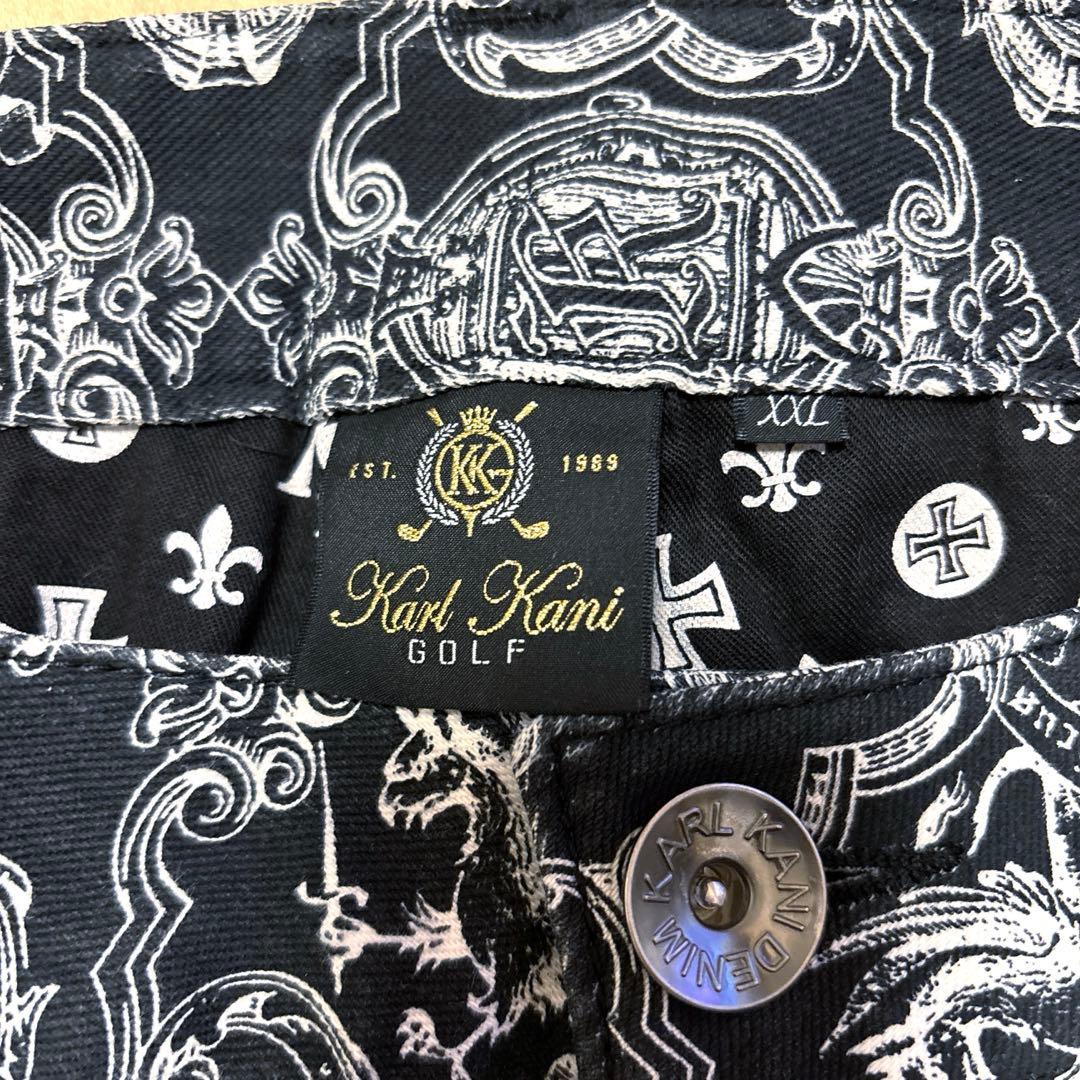 最終値下げ★カールカナイゴルフ　総柄パンツ　/XXL90cmストレッチ　黒