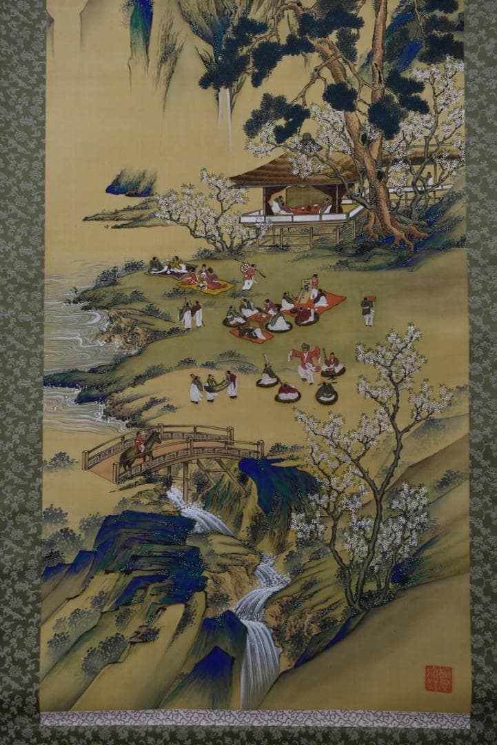 紫鳳/西園雅集図/山水人物図/掛軸/名家伝来/AA-106