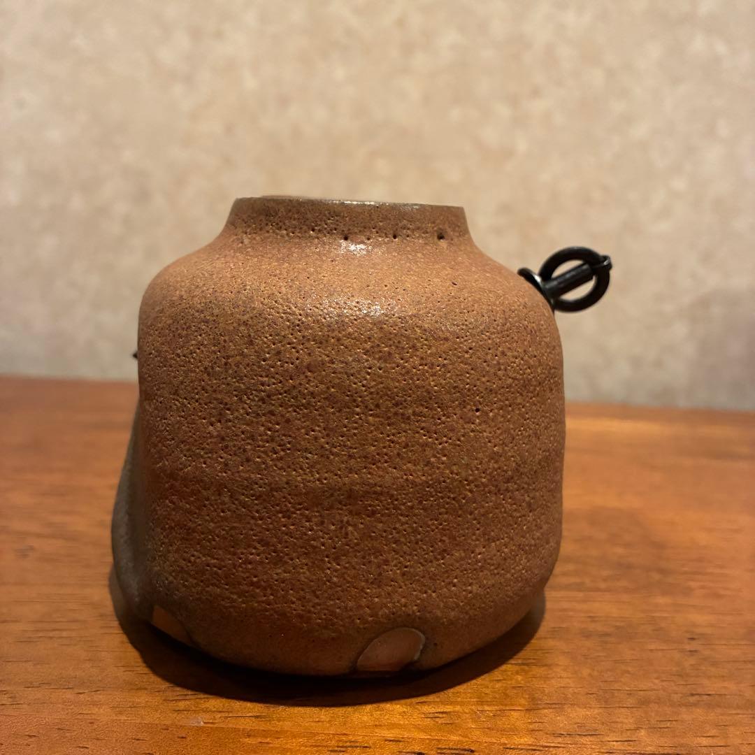 人間国宝級の造形【小川甚八】甚八窯 焼き締め 掛け花入★共箱付★カエルの守り主