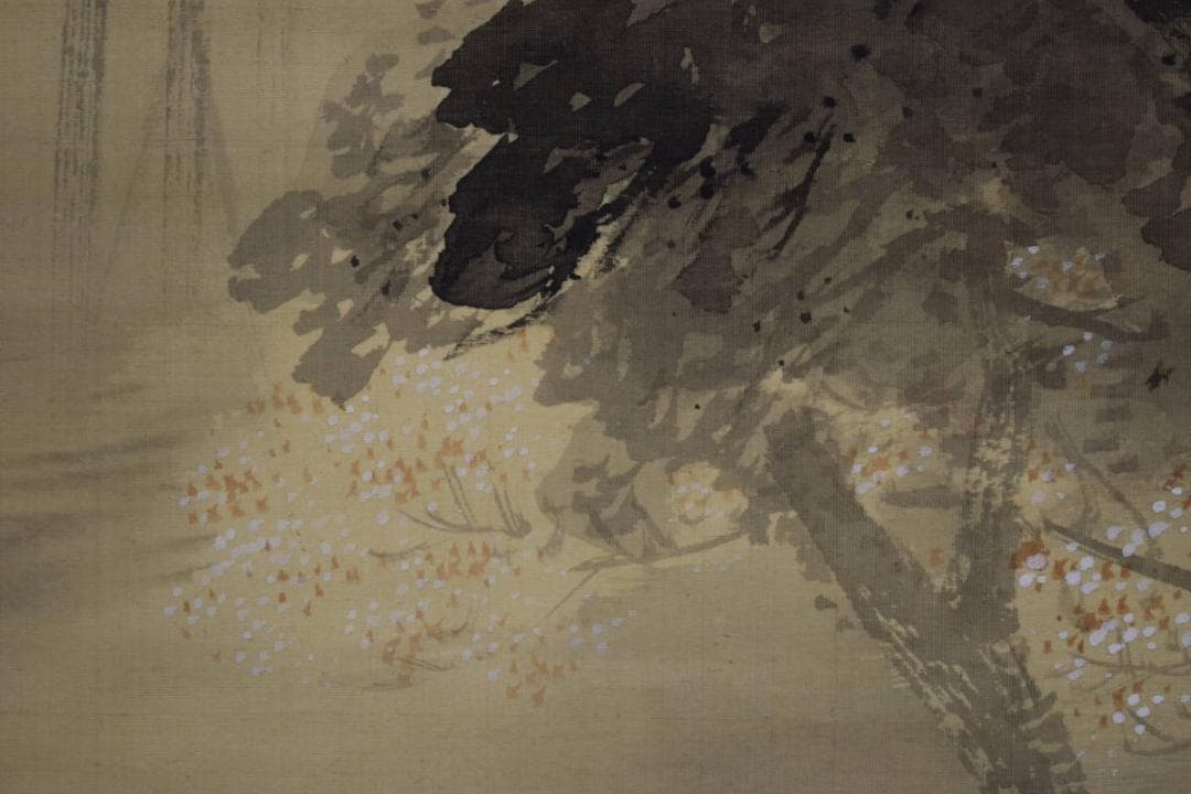 真作/古市金峨/月下山水橋図/布袋屋掛軸HI-374