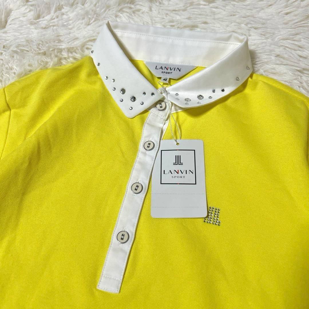 【新品】LANVIN SPORT ラインストーンロゴ ポロシャツ 五分袖 42