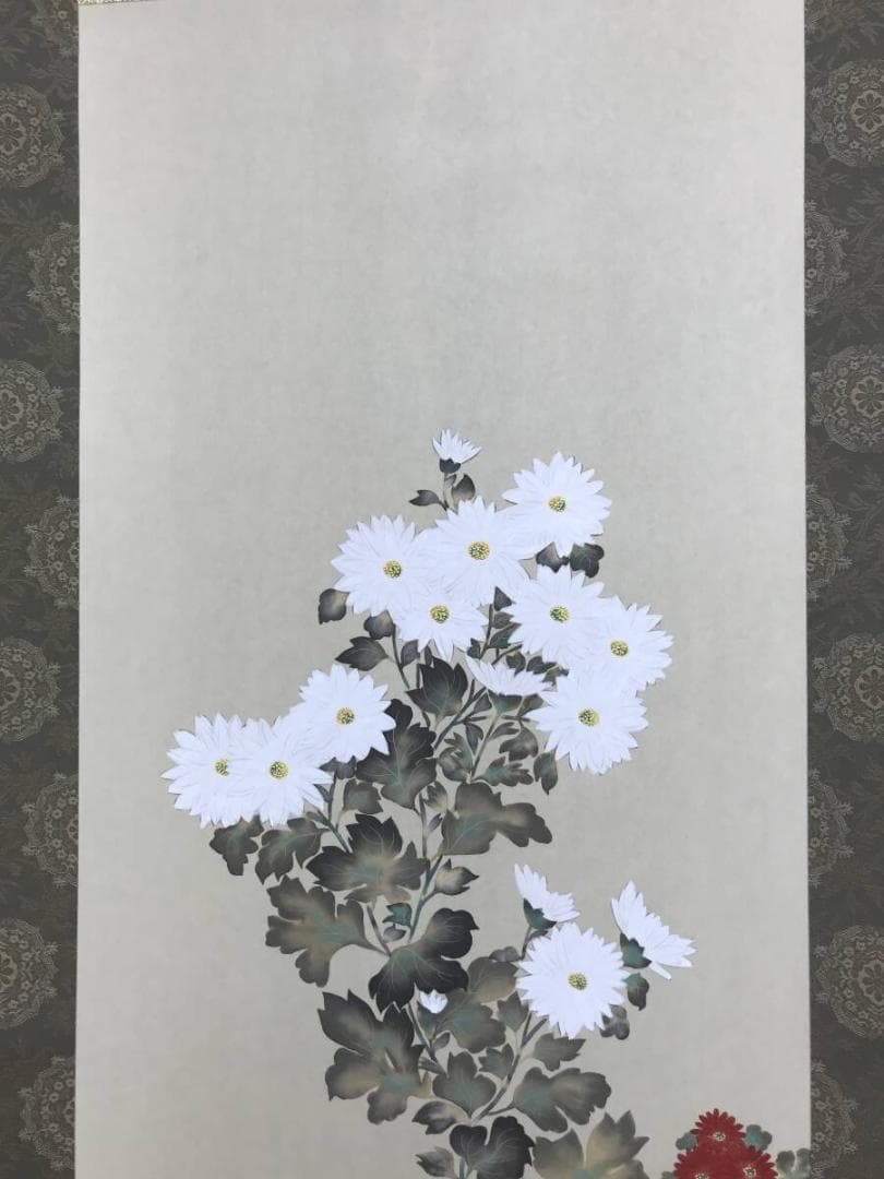 複製/酒井抱一/菊に小禽図/菊に小鳥図/花鳥図/工芸品/掛軸☆宝船☆AH-772