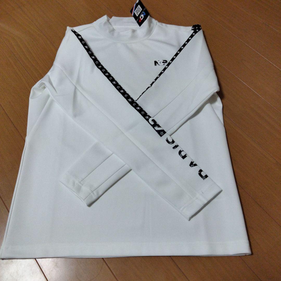 NOCOMMENT ホワイト 長袖ポロネックシャツ