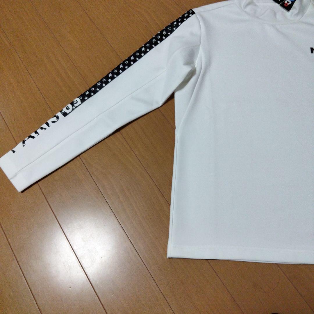 NOCOMMENT ホワイト 長袖ポロネックシャツ