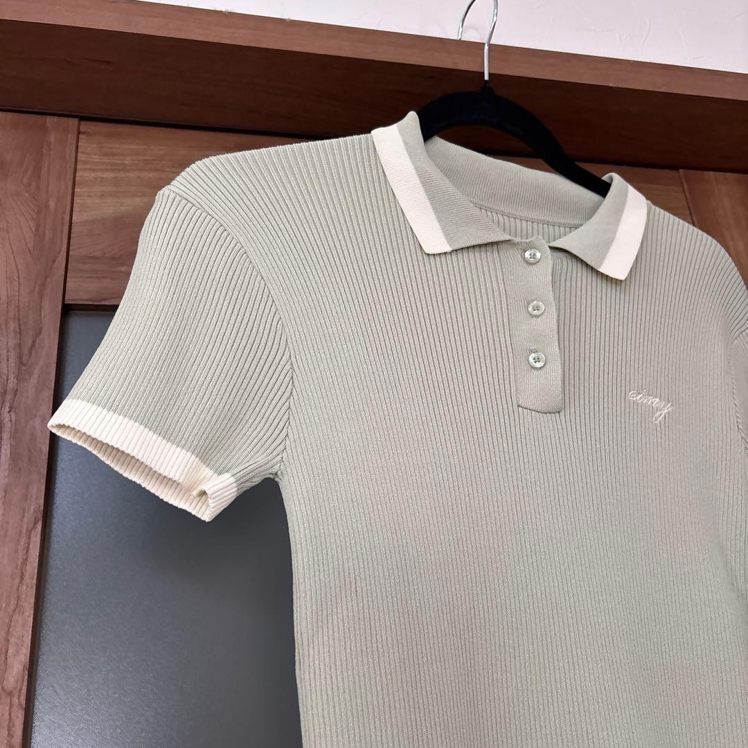 EIMY GOLF バイカラーニットポロワンピース　グリーン