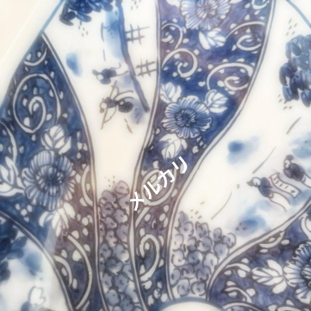 有田焼　幸麓窯　楕円皿　手描き染付　大皿　盛り皿　祥瑞山水　牡丹唐草　美品