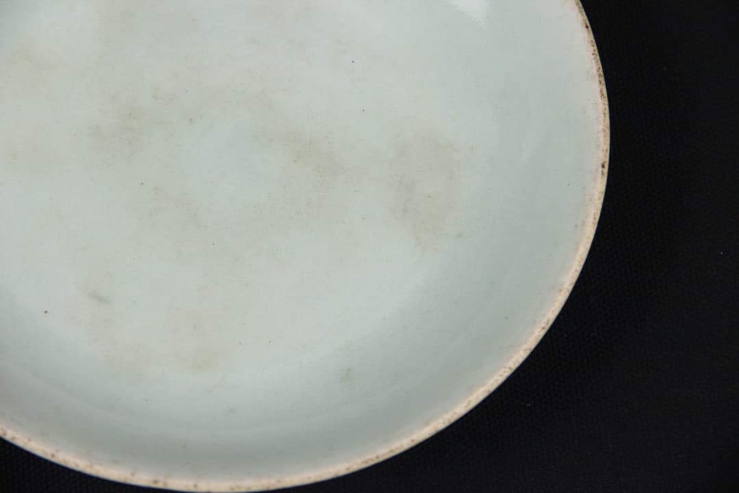 中国美術 景徳鎮 豆青釉　一対　唐物　古物　 古い小皿 落款あり EN25-7