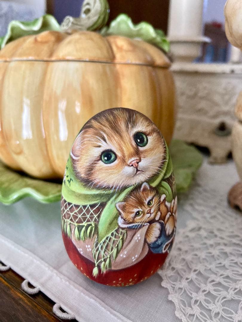 ロシア雑貨☆猫のエッグオーナメントkittenマトリョーシカ