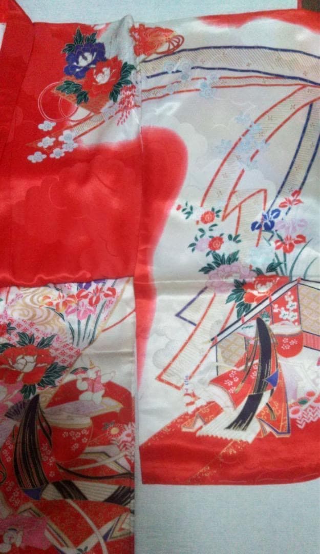 七五三　女の子　7歳　着物　四ッ身　祝い着　七才　赤　朱赤　卒園式