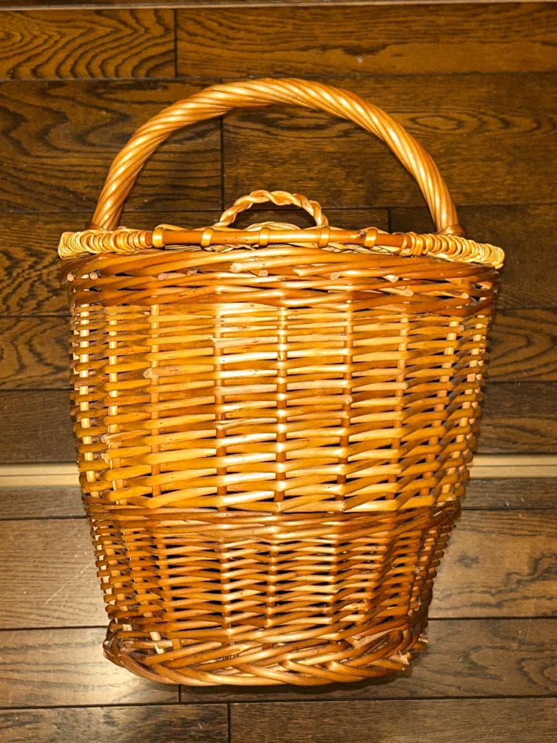 美品 大きい蓋付オーバルバスケット ピクニックバスケット 特大サイズ　英国購入