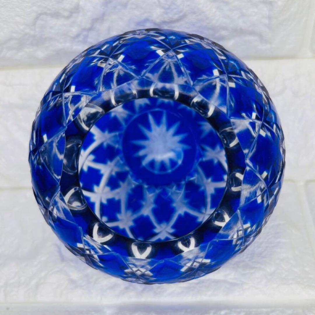 切子 花生 藍彩華 ペア 2個セット 木箱付き ほぼ未使用 切子ガラス 花瓶