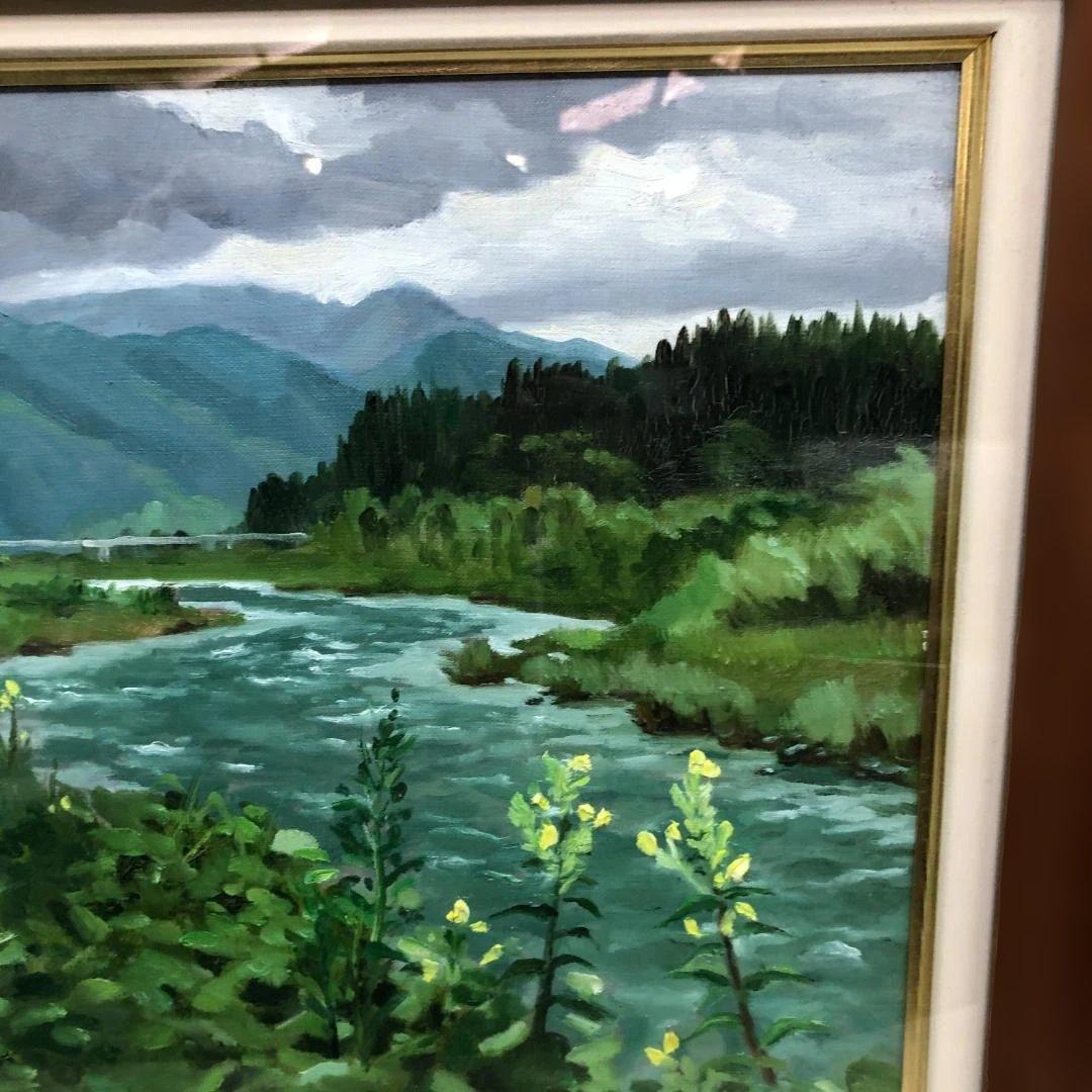 萩駿 油彩 風景画 渓流 柳瀬川 栃木 日本風景 昭和 絵画 260207-1