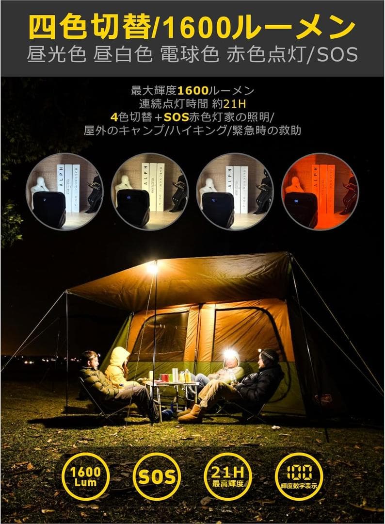 30000mAh led ランタンQC 3.0/22.5W 　1600ルーメン