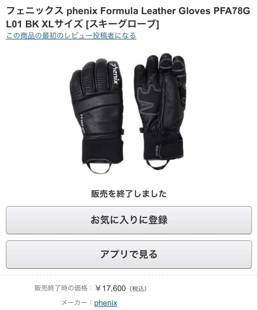 phenix フェニックス　スキーグローブ　メンズＬ