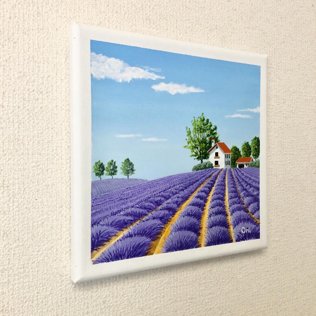アクリル画　原画　「ラベンダーの咲く丘」　SSMサイズ　キャンバス