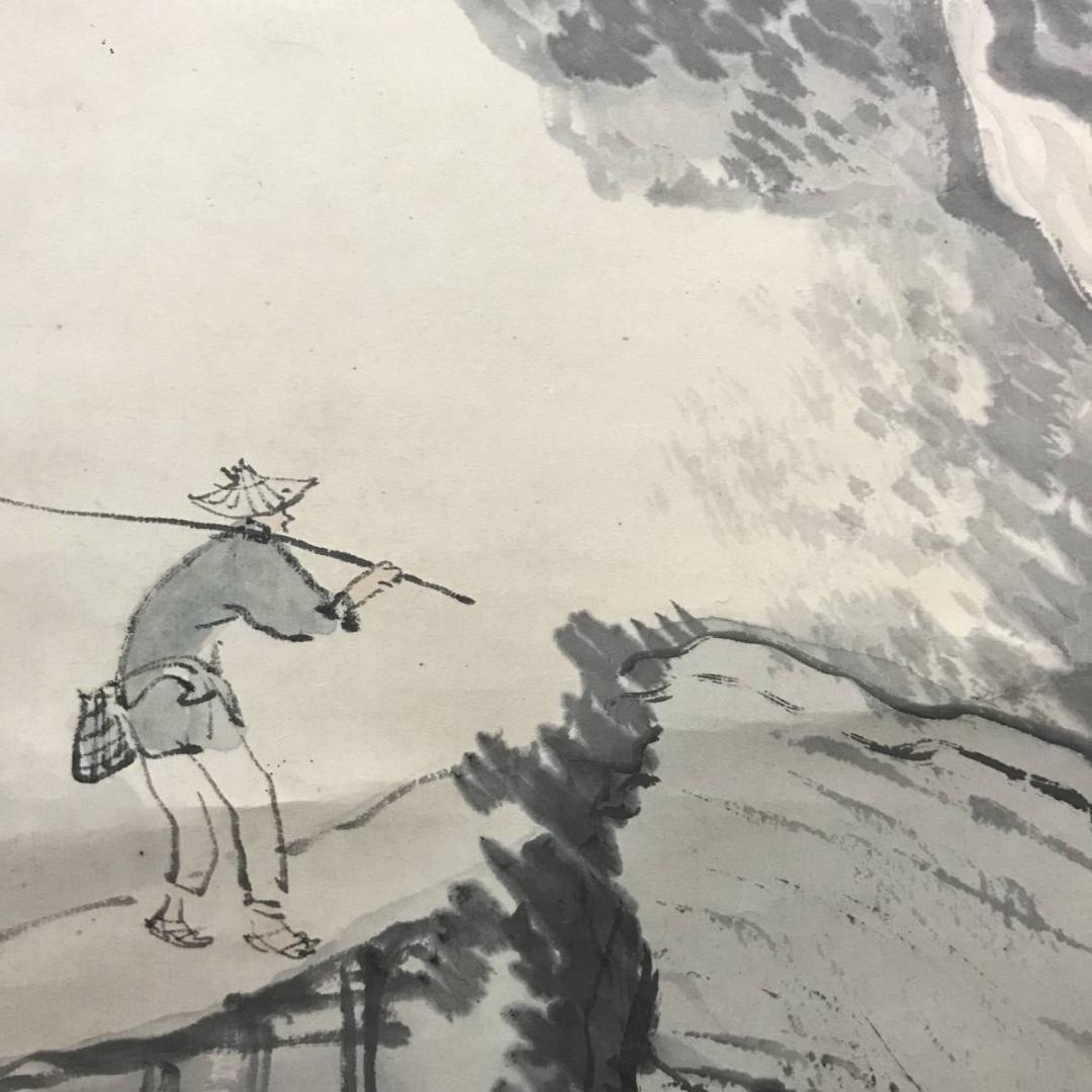 【真作】田中頼璋/夏景山水釣人図/掛軸/名家伝来/AB-759