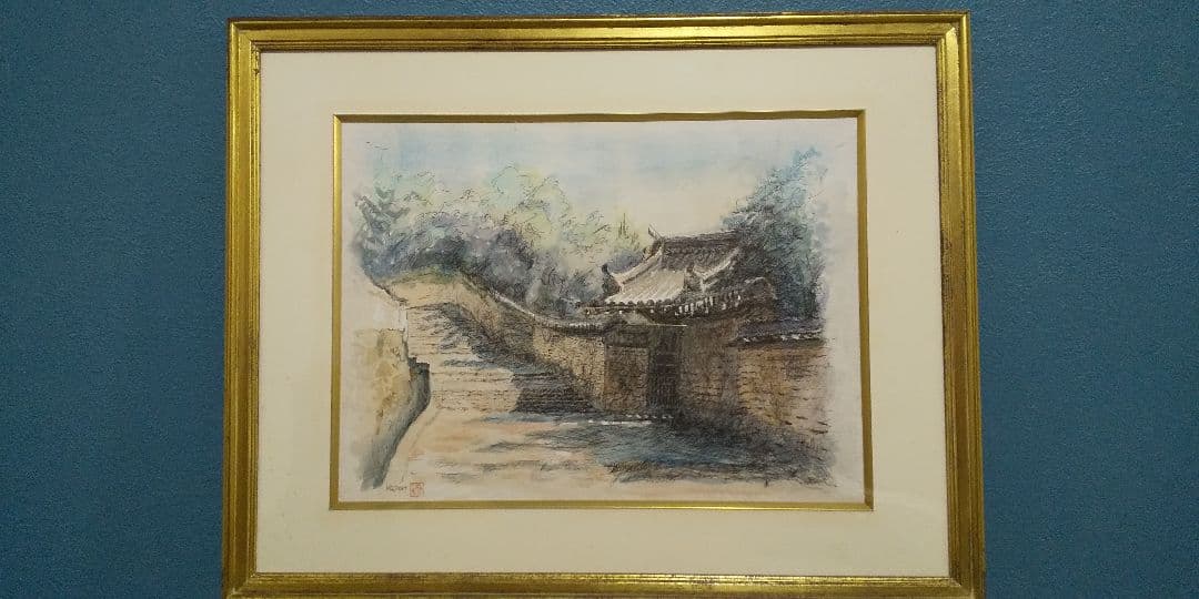 鬼頭勝 水彩画 風景画 【(大和寺)東大寺 裏参道】