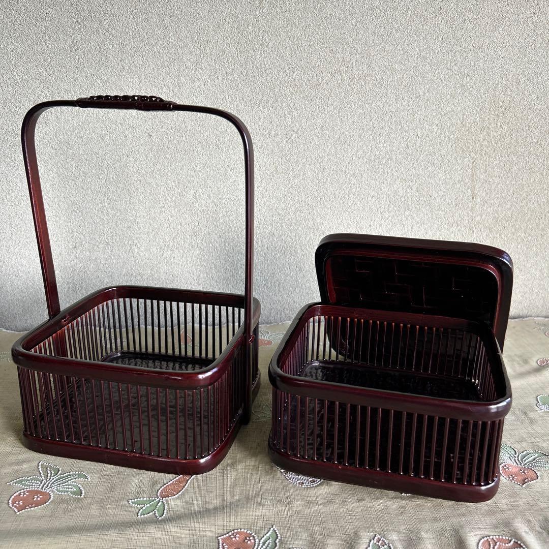 昭和レトロ 竹製 かご 竹籠　二段　昔の道具　民芸品　アンティーク