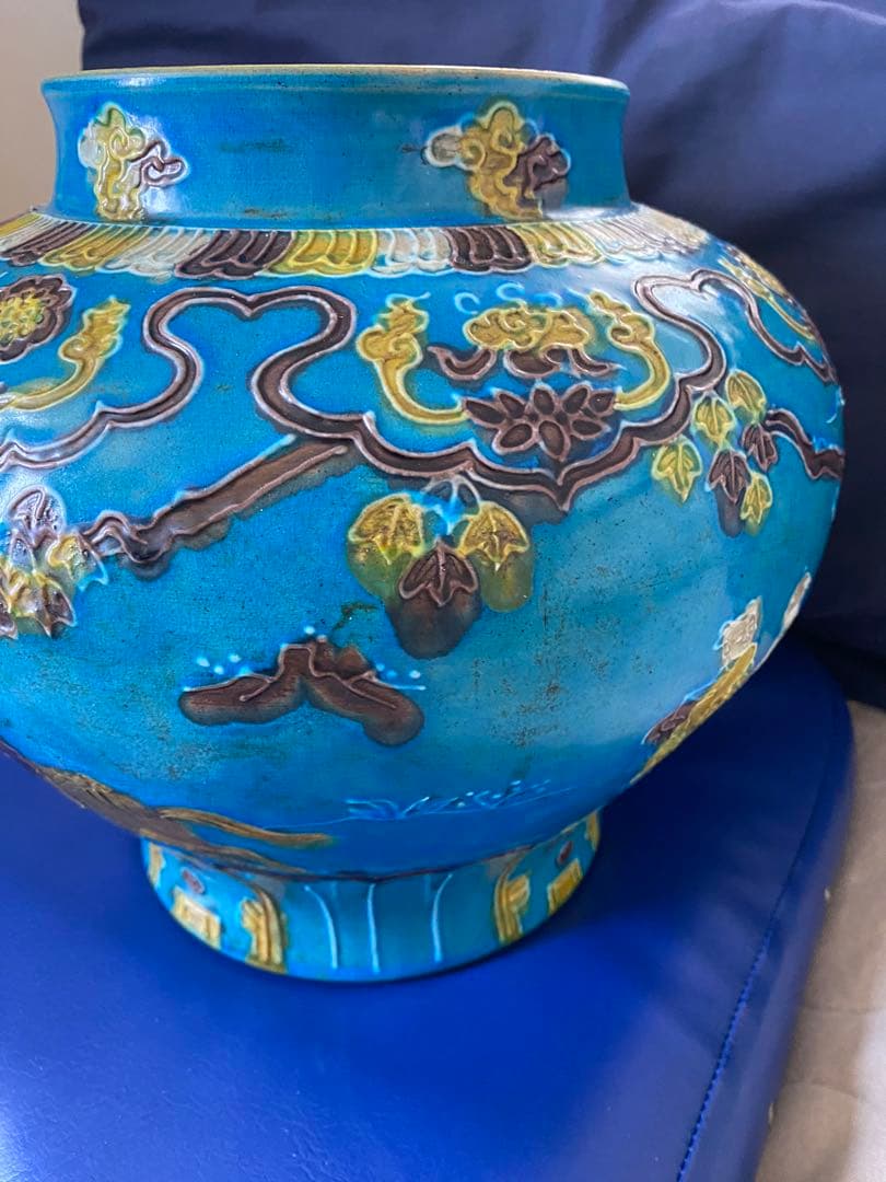 中国明代珐華彩携琴訪友紋大缶サイズ高さ約25cm径30×口16cm