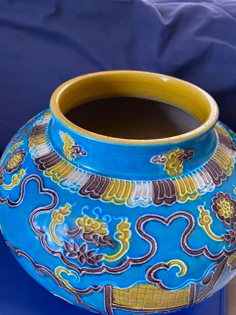 中国明代珐華彩携琴訪友紋大缶サイズ高さ約25cm径30×口16cm