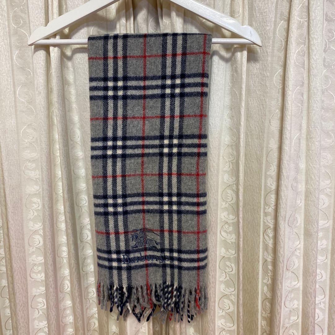 美品　バーバリーBurberrys　ウールひざ掛け　ブランケット　グレーチェック