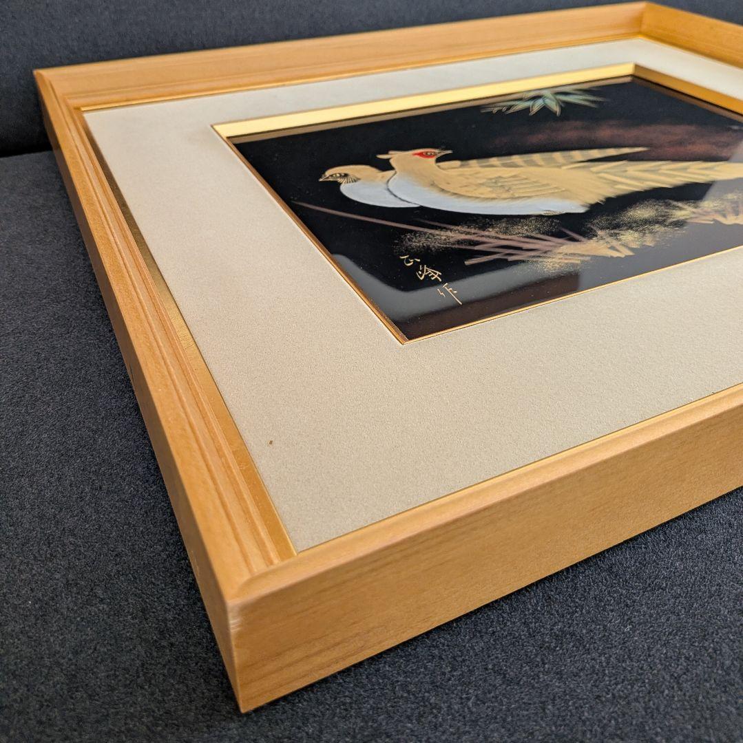 輪島塗 漆画 正峰作 鶉図 蒔絵 額装 美品 32×23cm 和風インテリア