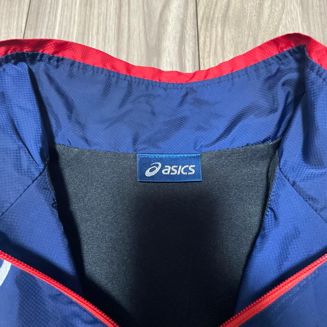 アシックス ウィンドブレーカー上下セット Sサイズ ネイビー×レッド