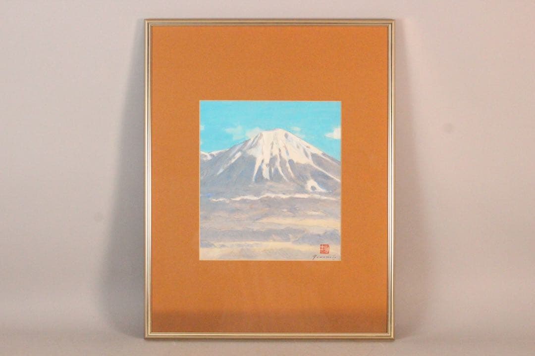 No5196 額装　山本朔士　「新雪の大山」　水彩画　色紙　直筆サイン　送料無料