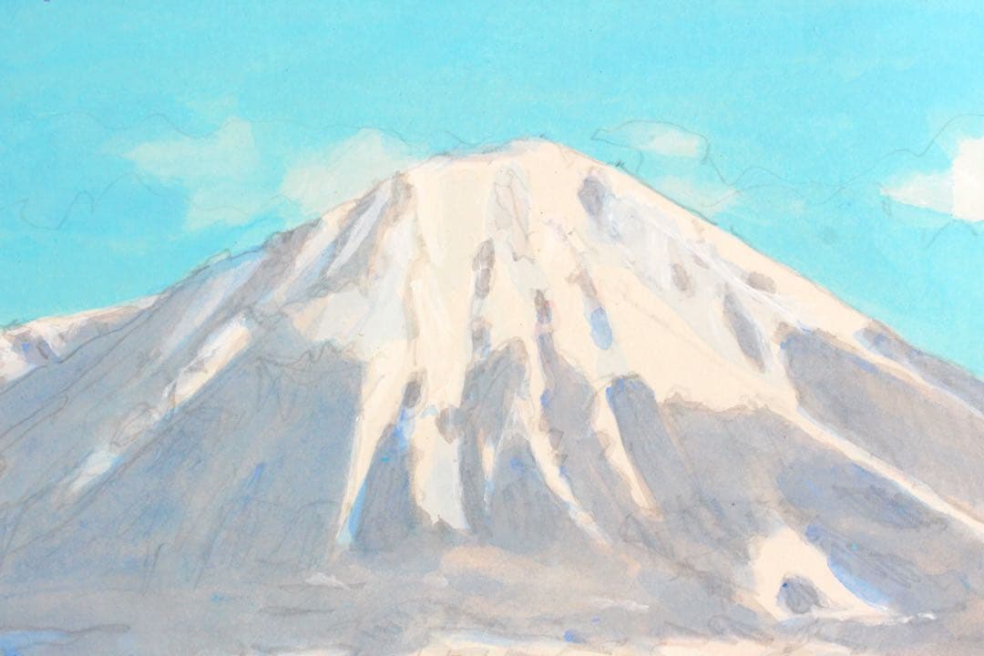 No5196 額装　山本朔士　「新雪の大山」　水彩画　色紙　直筆サイン　送料無料