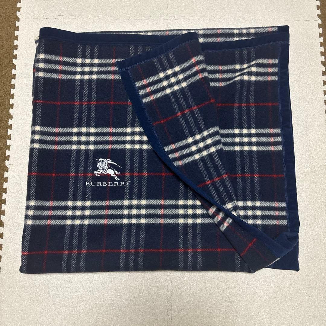 Burberry 高級ウール100%毛布　 ネイビーチェック