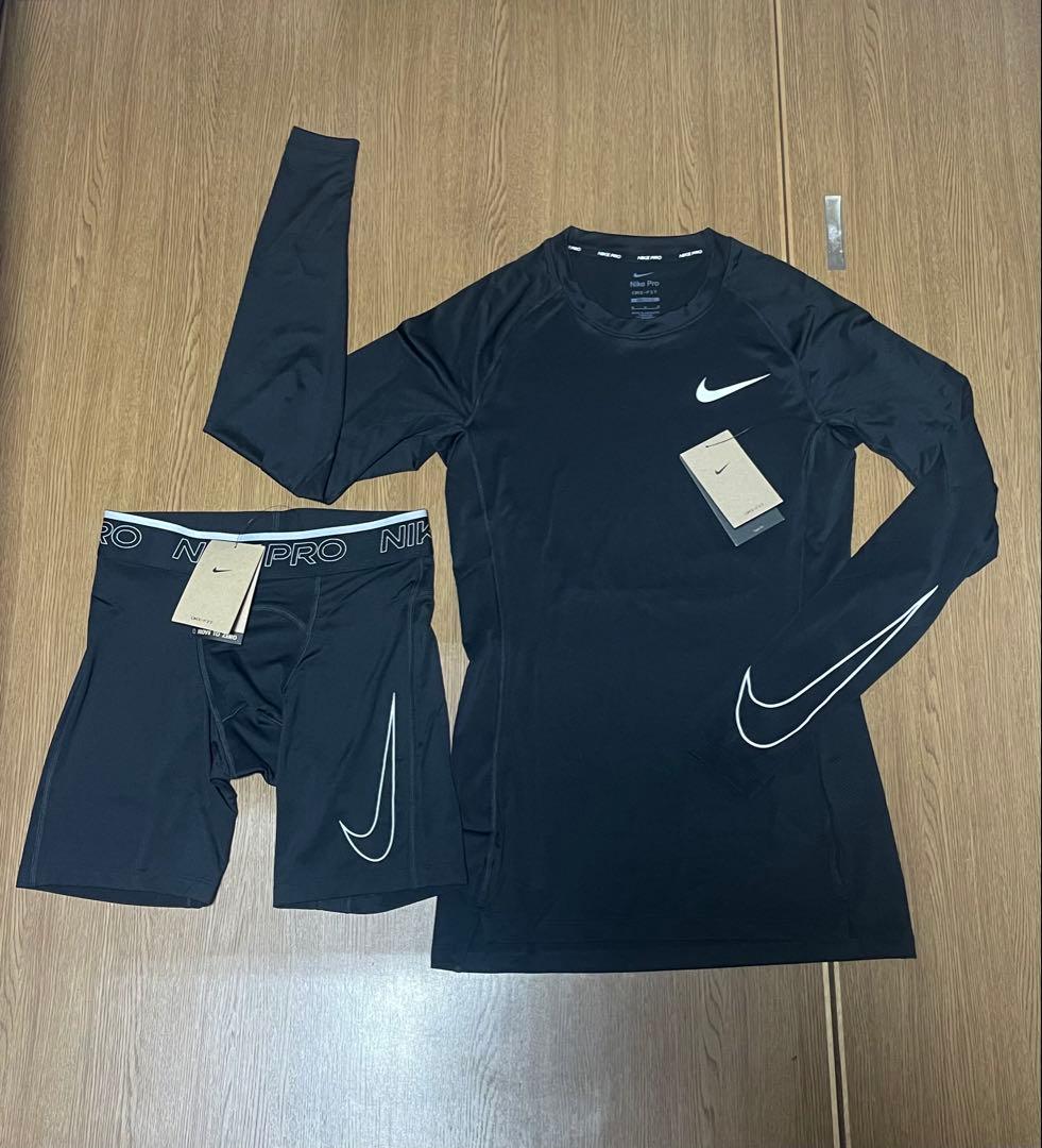 NIKE PRO メンズ セットアップ 長袖＋ショートパンツ Dri-FIT 黒