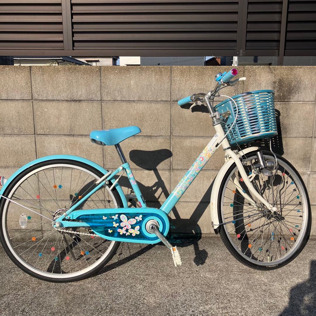 【引き取り限定】子供用自転車 エコパル　24インチ水色 花柄 前カゴ付き　女の子