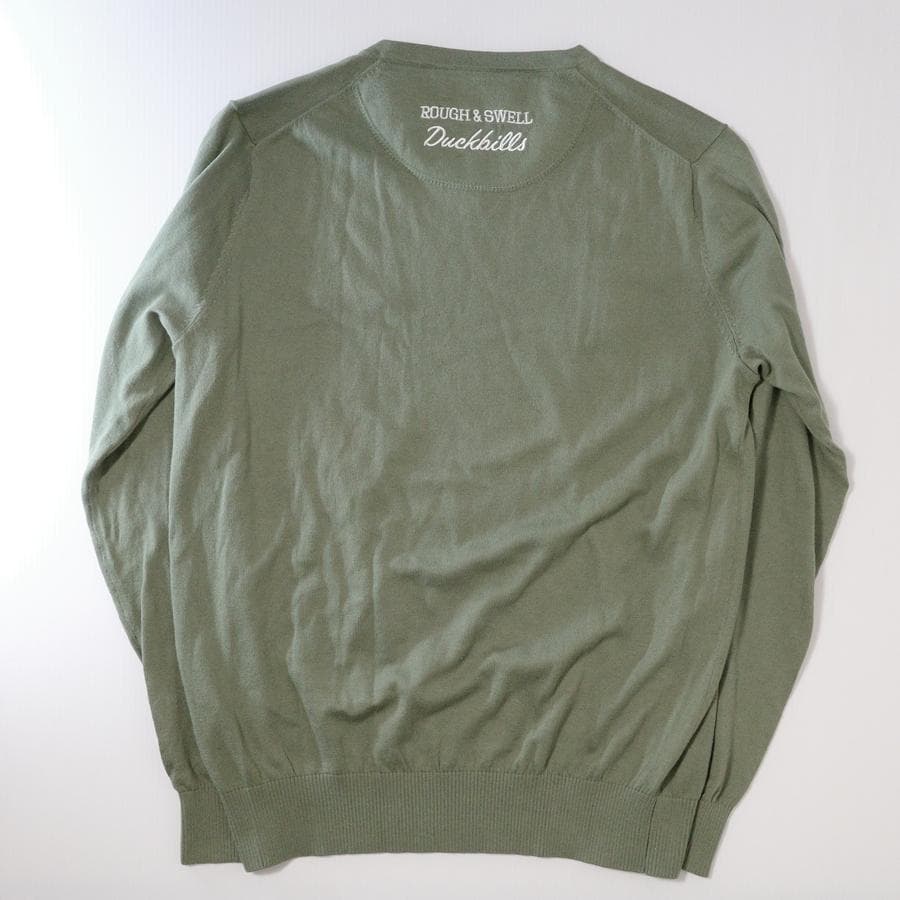 ROUGH & SWELL Vネックニット Mサイズ オリーブグリーン