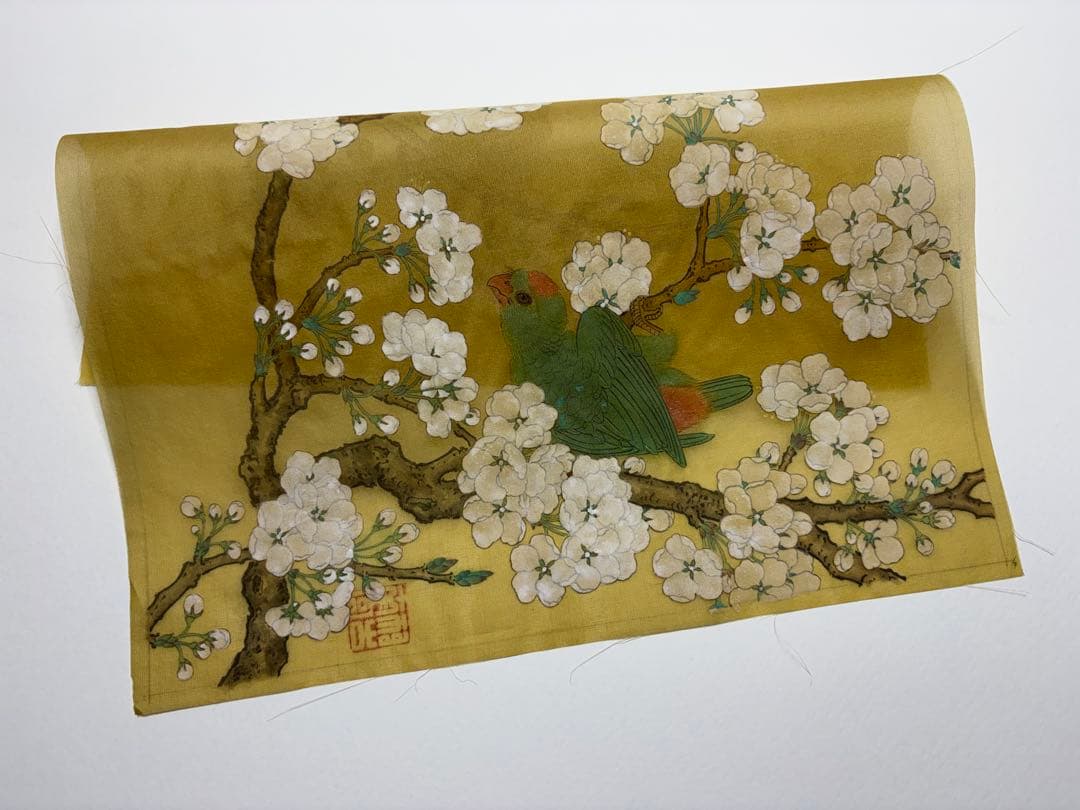 梨花鸚鵡図　水墨画　肉筆絵画　宋画　模写