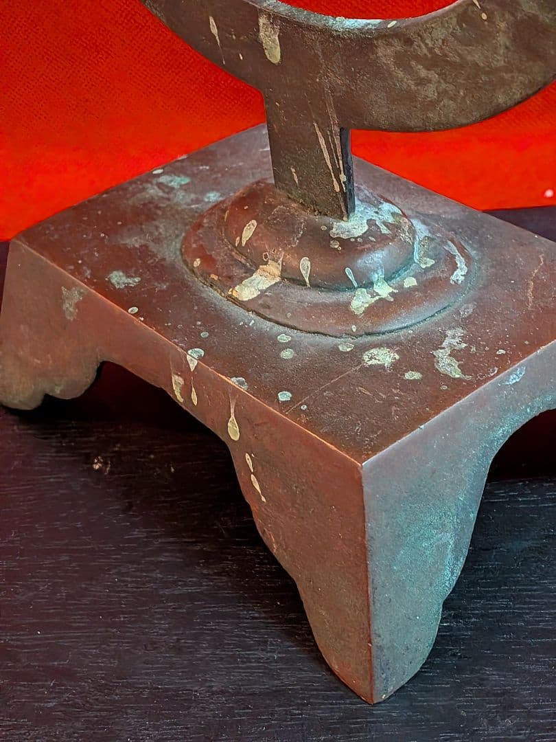 江戸時代中期２３０〜３００年前頃稀少珍品宝珠古銅製三連仏教美術上級武家蝋燭立置物