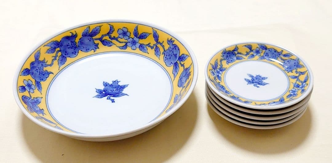 未使用　たち吉橘吉　花数寄シリーズ　黄地聖果　石榴　大鉢＆小皿5枚　食器セット