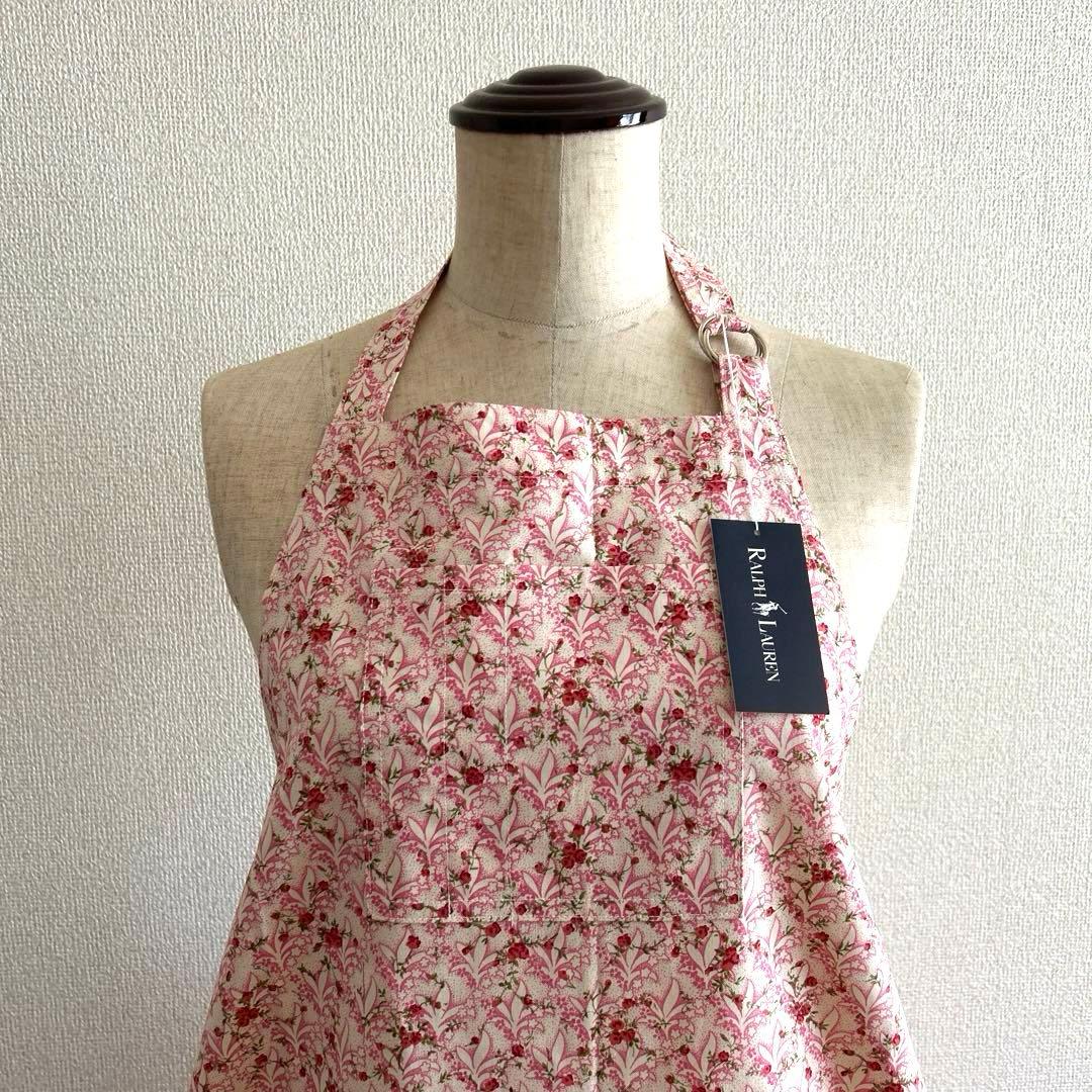 【未使用品】ラルフローレン　花柄エプロン　ピンク　綿100%