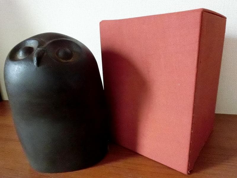 希少★鳥の彫刻家　山本常一作品　ふくろう/梟　彫像 置物 外箱付　森の賢者　鉄
