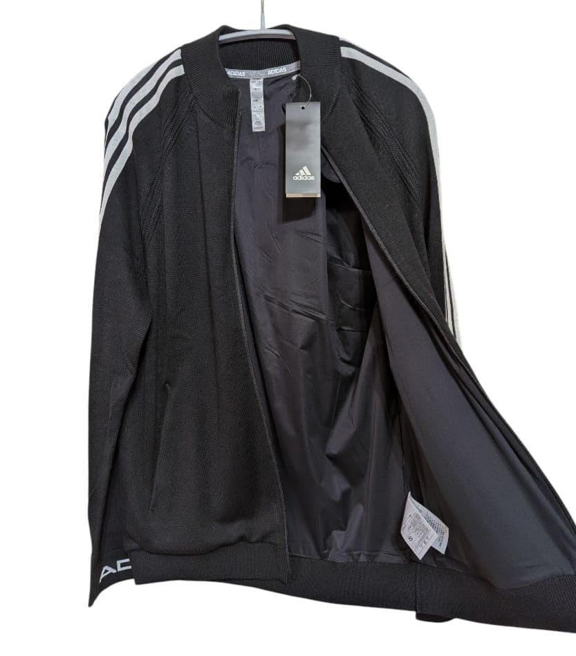 【新品】adidas スリーストライプス 防風 長袖 セーター ゴルフ M 黒