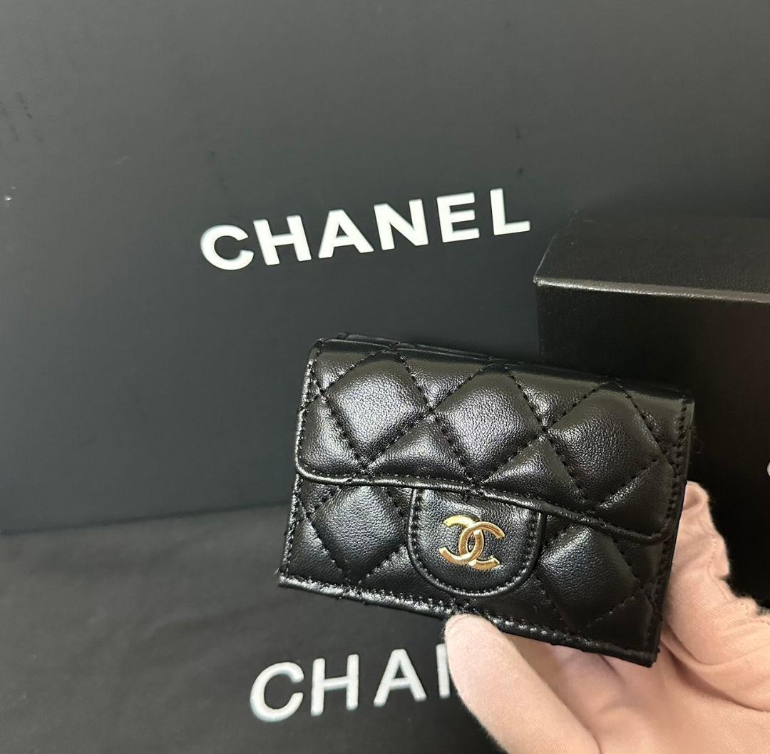CHANEL キルティングラムスキンコンパクトウオレット 財布 ブラック新品