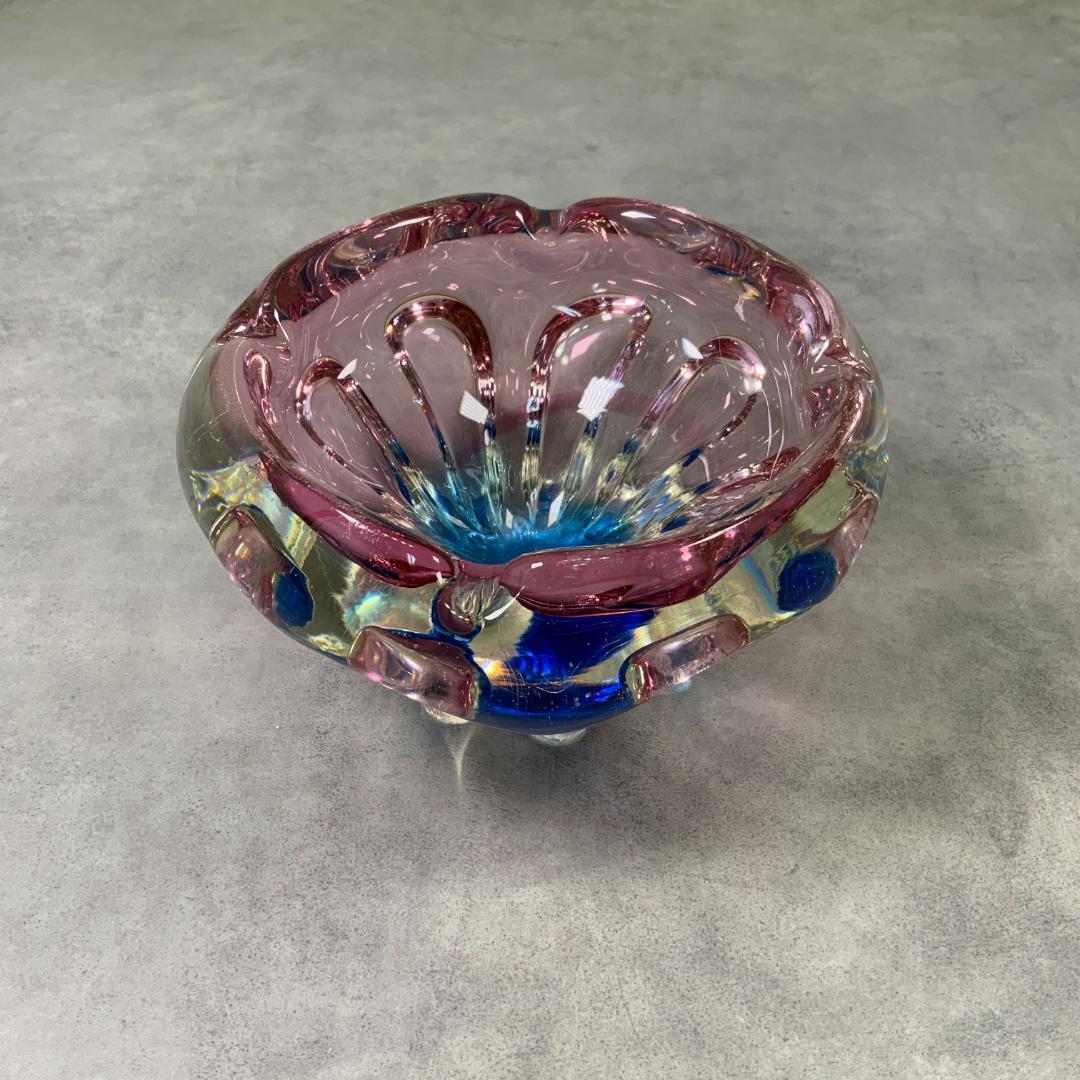ヴィンテージ ガラス アクセサリートレイ グラデーション ピンク×青 花器 花瓶