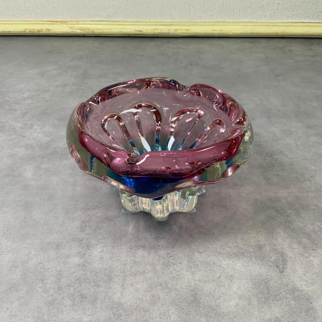 ヴィンテージ ガラス アクセサリートレイ グラデーション ピンク×青 花器 花瓶