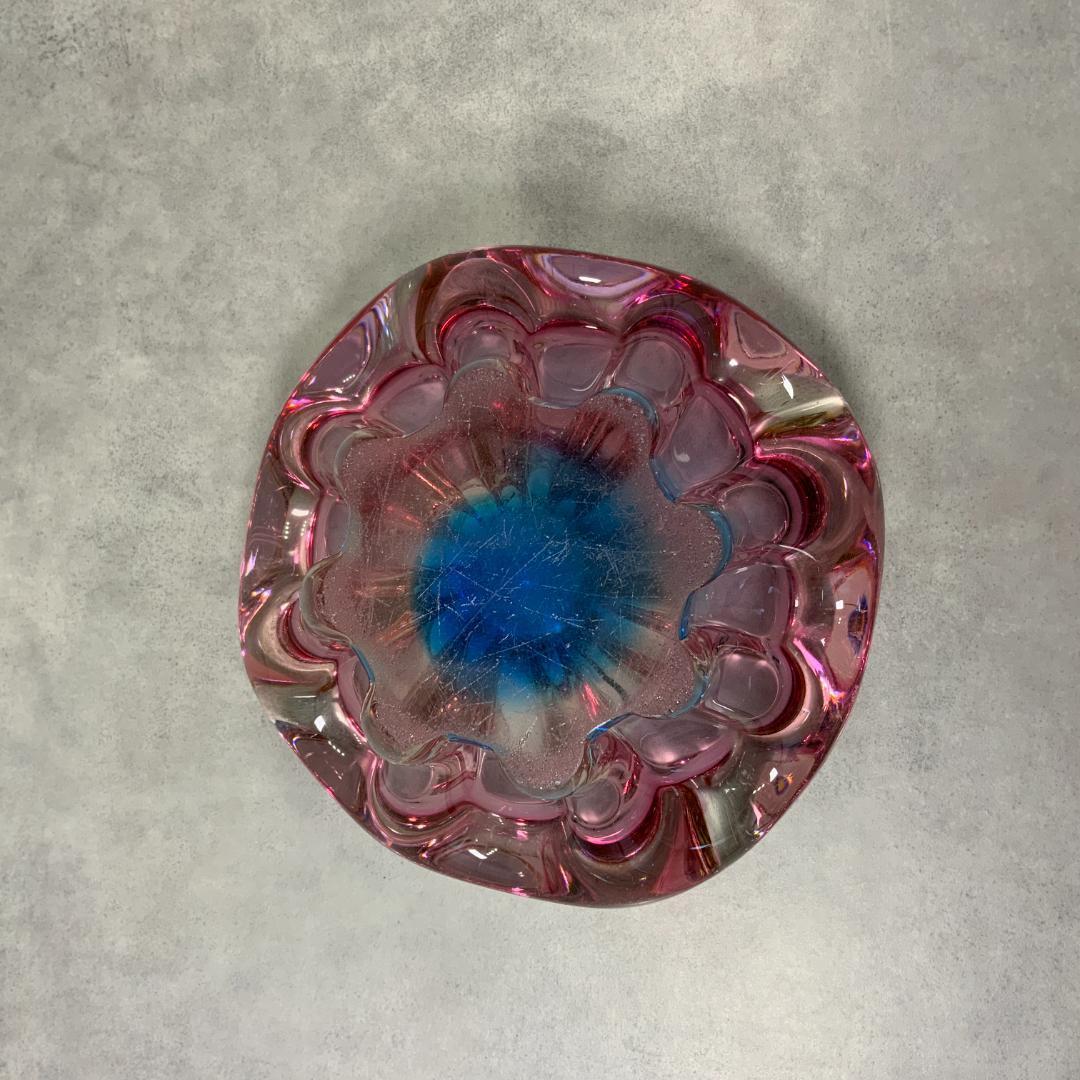 ヴィンテージ ガラス アクセサリートレイ グラデーション ピンク×青 花器 花瓶