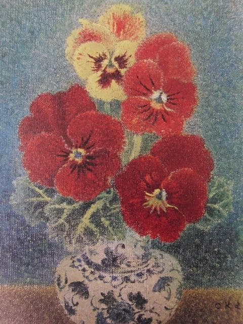 岡鹿之助、【三色菫】、希少な大判額装用画集より、新品高級額装付、豪華限定版