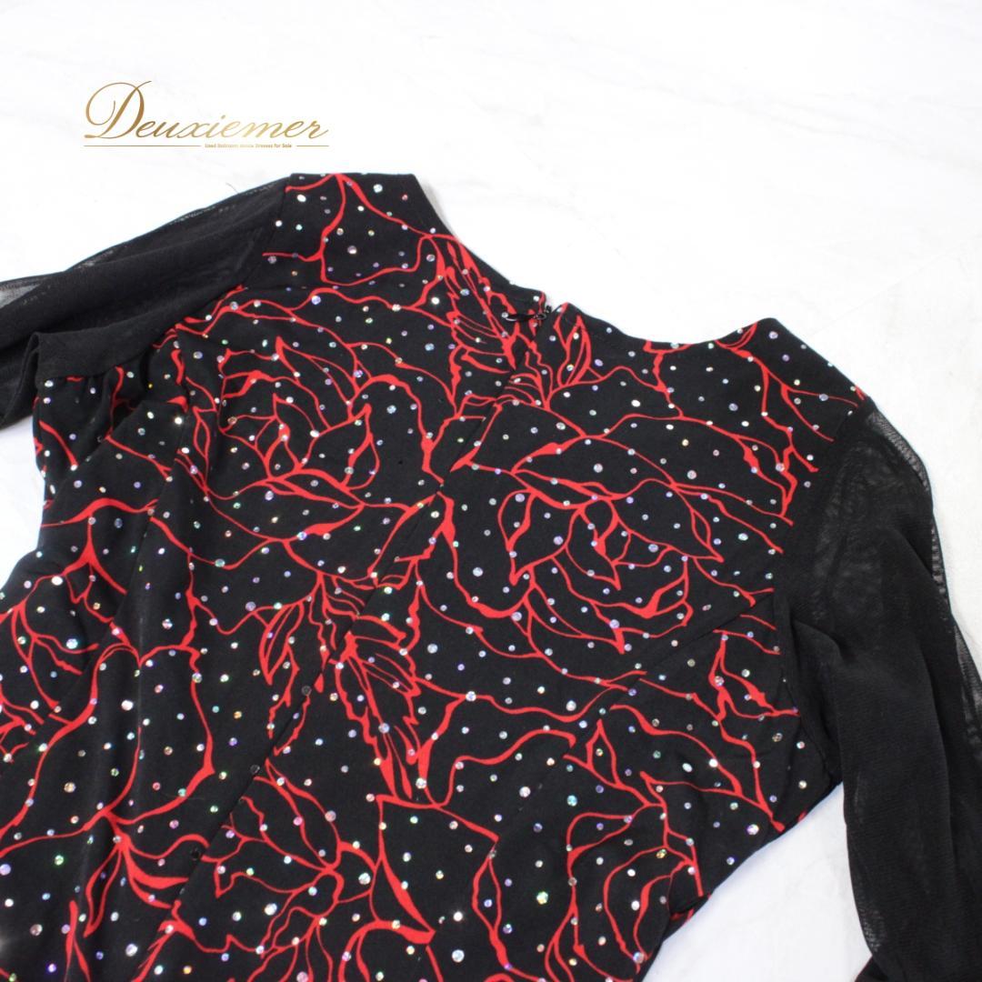【美品 社交ダンス衣装】ワンピース ドレス JUN FASHION 赤 黒