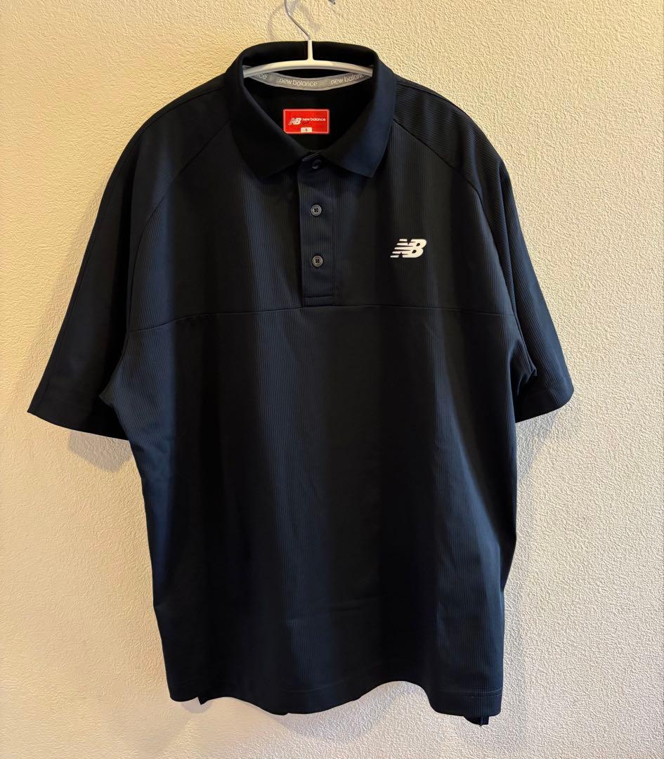 【美品】ニューバランスゴルフ 背面ビッグロゴ ポロシャツ 濃紺 サイズ5（L）