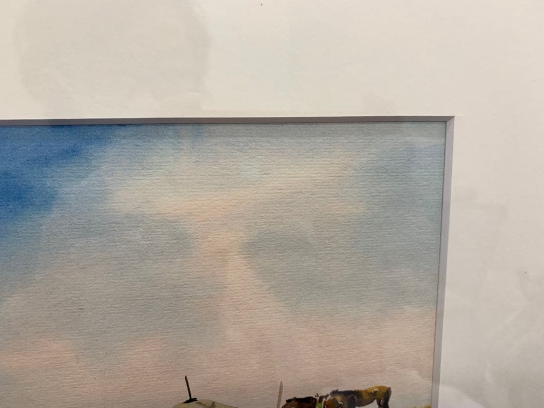 作家 T.モンゴル 水彩画 遊牧民 紙寸21×15cm　画寸18×13cm